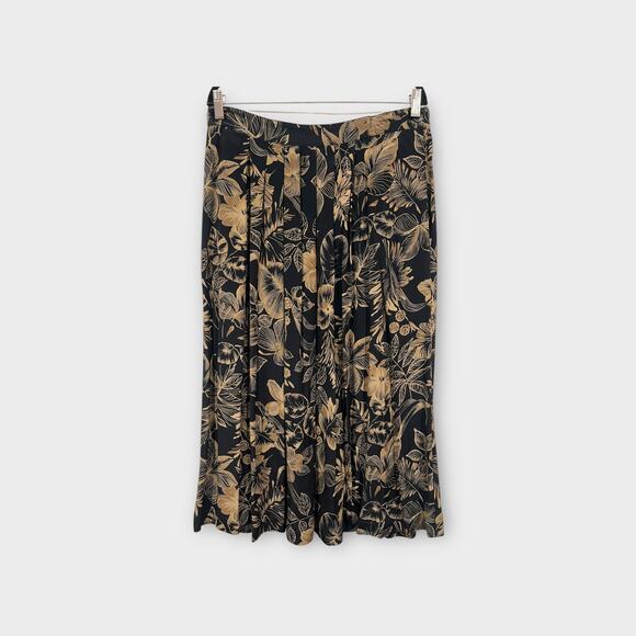 Jones New York Vintage Floral Pleated Rayon Midi Skirt 14 Black - Picture 2 of 5